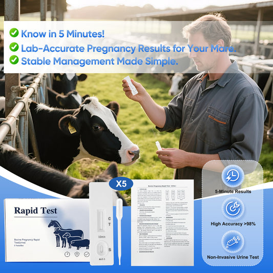 Bovine Pregnancy Test Kit,5-Pack Urine Tests, Rapid Results in 10 mins for Dairy & Beef Cows, Accurate Early Detection 18-90 Days Post-Breeding