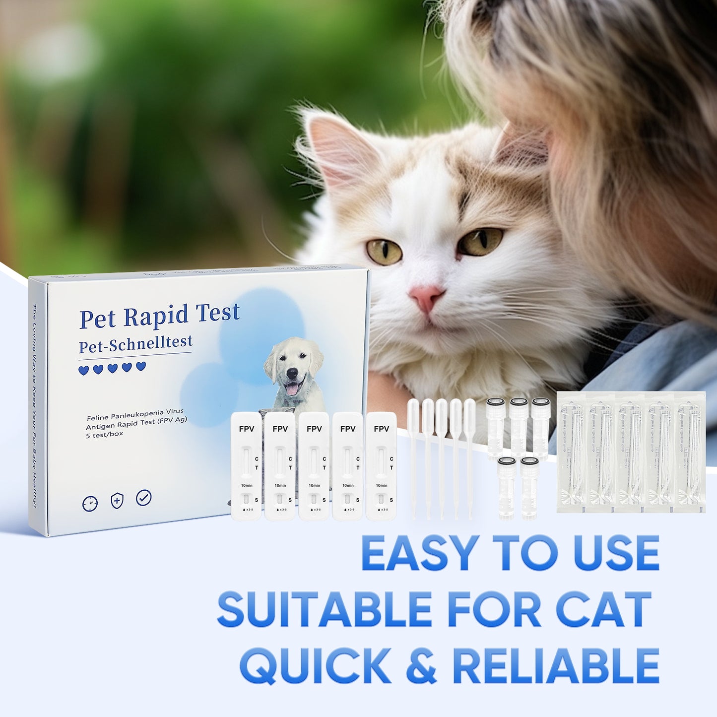 PawsXfun Feline Panleukopenia Virus Test Kit: Quick 5 Min Cat FPV Home Detection In Feces. Non-Invasive, Accurate For All Breeds & Ages