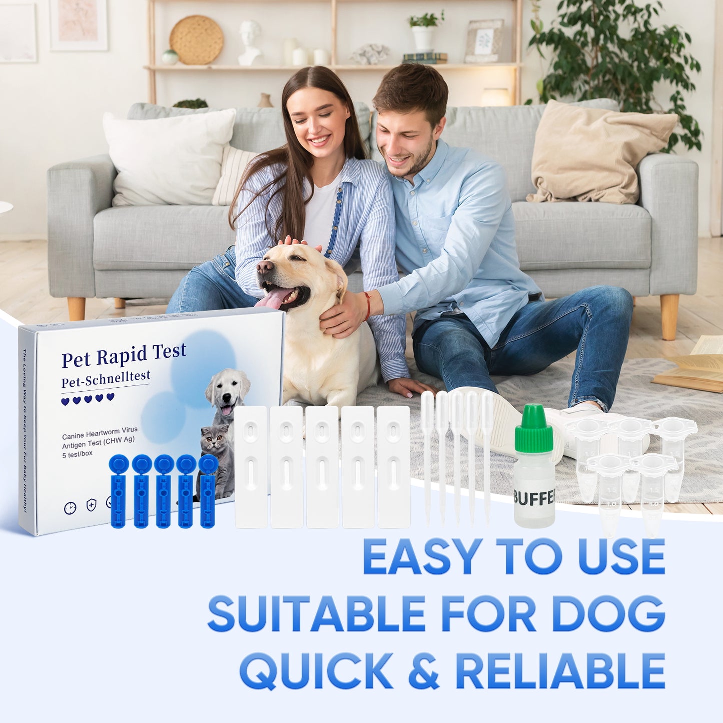 PawsXfun Canine Heartworm Test Kit 5 Pieces : Quick 5-Min Home CHW Detection For Dogs. Accurate, Non-Invasive, All Breeds/Ages