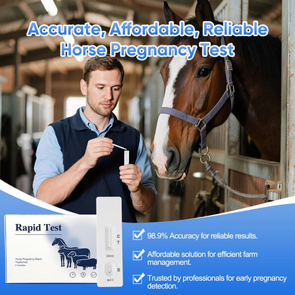 Horse Pregnancy Test Kit - 5-Pack Rapid Urine Test Strips for Mares, Accurate Results in 10 Mins, Easy to Use Farm Animal Breeding Detection Tool 18-90 Days After Breeding