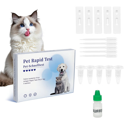 PawsXfun Cat Healthy FELV Test Kit - Accurate & Quick 5-Pieces Home Detection in Serum or plasma in 5-10 Minutes! Easy to Use Non-Invasive Early Diagnosis Tool Suitable for All Breeds & Ages