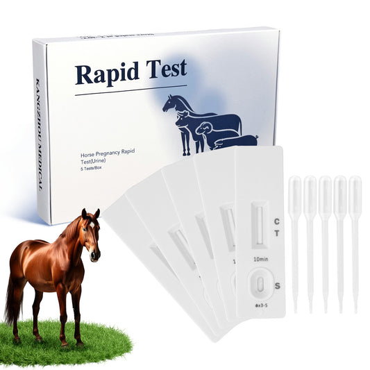 Horse Pregnancy Test Kit - 5-Pack Rapid Urine Test Strips for Mares, Accurate Results in 10 Mins, Easy to Use Farm Animal Breeding Detection Tool 18-90 Days After Breeding