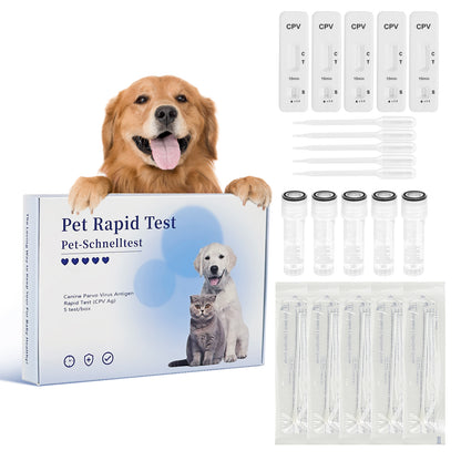 PawsXfun Dog Healthy CPV Test Kit - Accurate & Quick 5-Pieces Home Detection in Feces/Vomit in 5-10 Minutes! Easy to Use Non-Invasive Early Diagnosis Tool Suitable for All Breeds & Ages