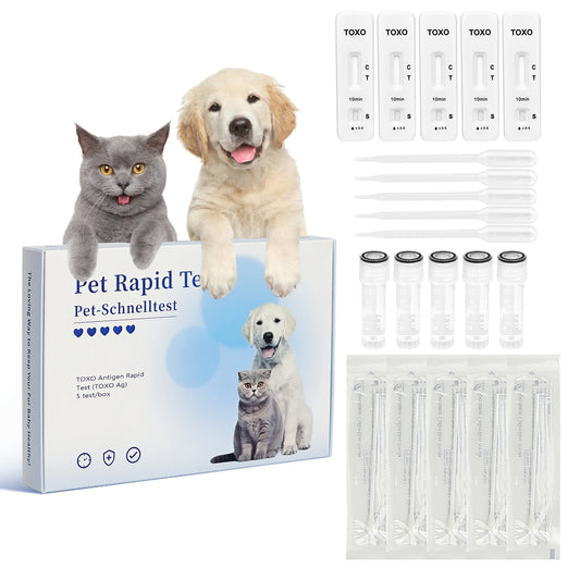 PawsXfun TOXO Test Kit For Dogs & Cats: 5-Piece Home Detection In Feces With 5-10 Minute Results - Accurate & Non-Invasive For All Breeds & Ages
