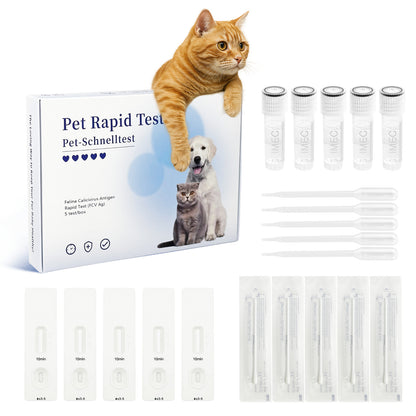 PawsXfun Feline Calicivirus Test Kit 5 Pieces: Quick 5-Min Home FCV Detection For Cats. Accurate, Non-Invasive, All Breeds/Ages