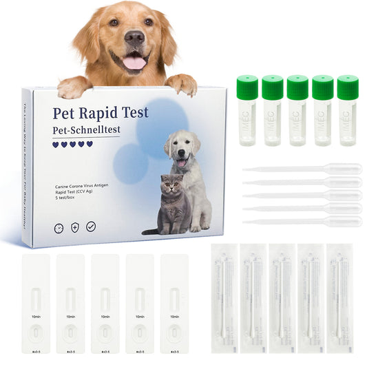 PawsXfun Canine Coronavirus Rapid Test Kit : 5-Piece Dog CCV Home Detection In Feces/Vomit 5 Minute - Accurate & Non-Invasive For All Breeds & Ages