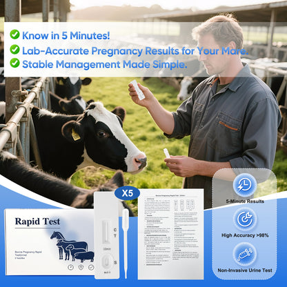 Bovine Pregnancy Test Kit，5-Pack Urine Tests, Rapid Results in 10 mins for Dairy & Beef Cows, Accurate Early Detection 18-90 Days Post-Breeding