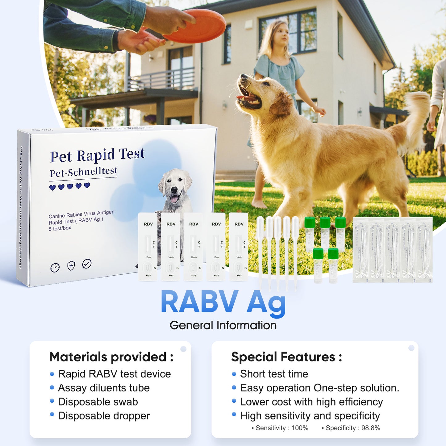 PawsXfun Pet Healthy RABV Test Kit for Dogs & Cats- Accurate & Quick 5 Minute Home Detection in Saliva Screening ! Easy to Use Non-Invasive Early Diagnosis Tool Suitable for All Breeds & Ages