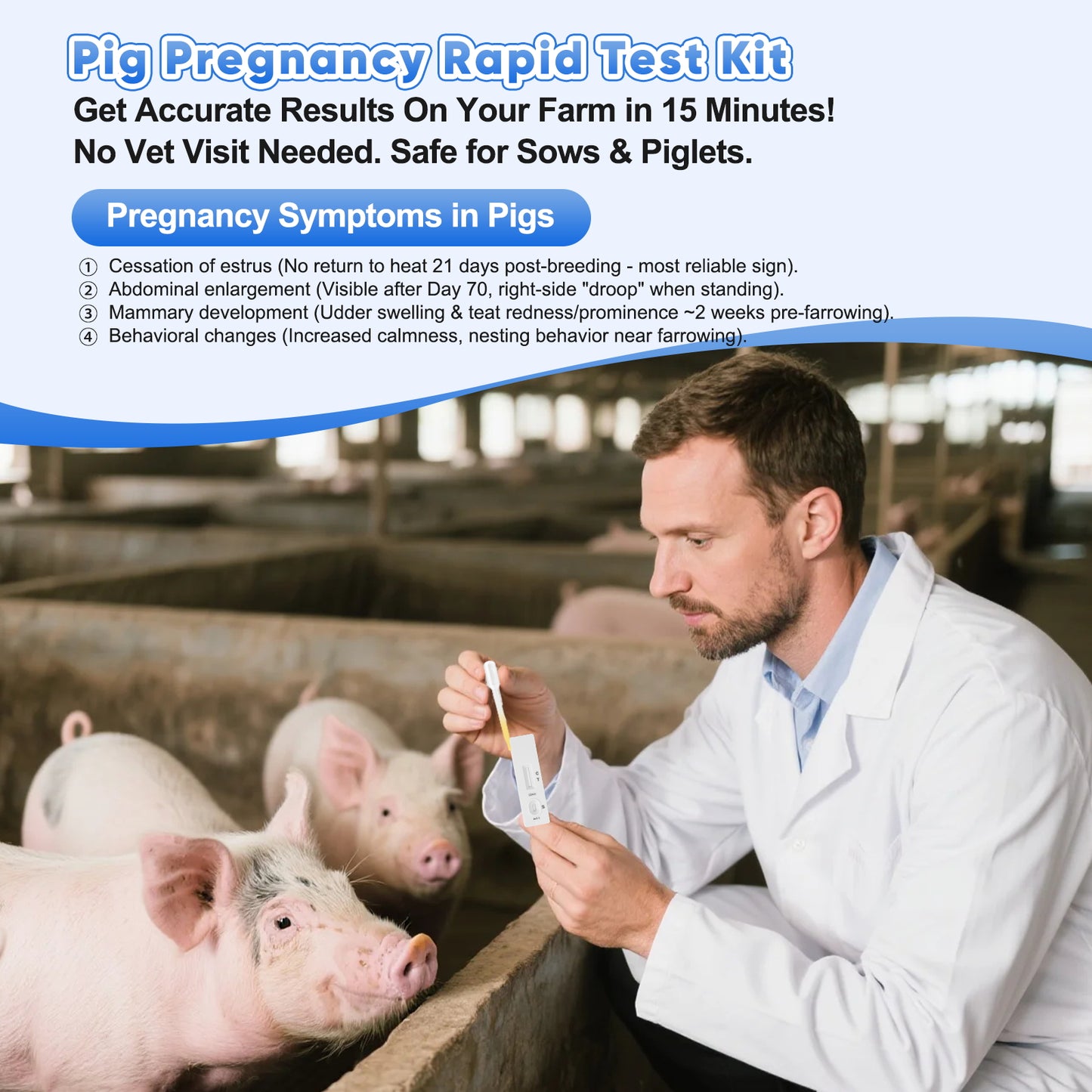 5-Pack Pig Pregnancy Test Strips for Early Detection in Sows, Accurate & Easy-to-Use Urine Test Kit, Farm Veterinary Supplies with Fast 10 Min Results
