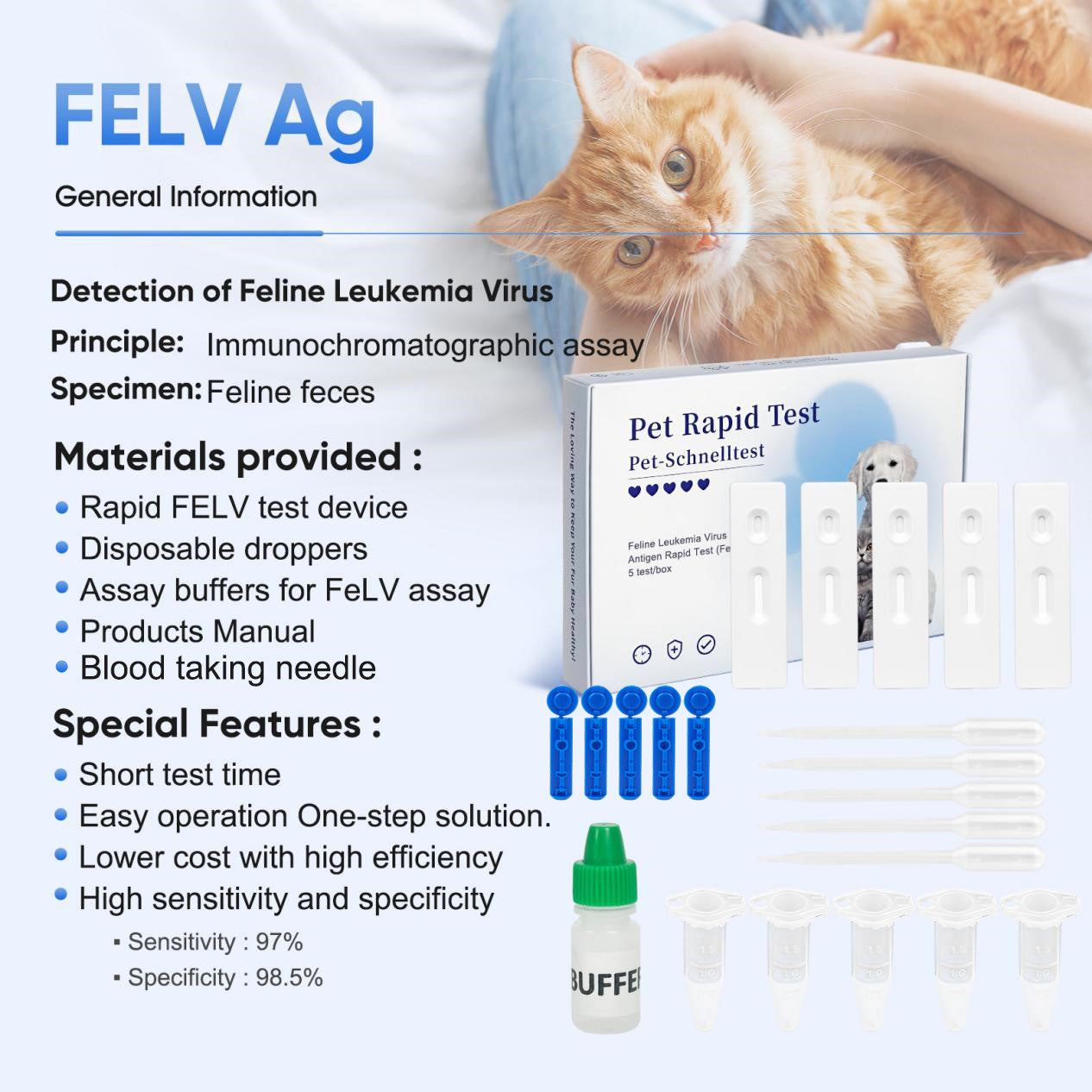 PawsXfun Feline Leukemia Virus Test Kit 5 Pieces : Quick 5-Min Home FELV Detection For Cats. Accurate, Non-Invasive, All Breeds/Ages