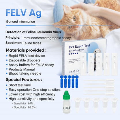 PawsXfun Feline Leukemia Virus Test Kit 5 Pieces : Quick 5-Min Home FELV Detection For Cats. Accurate, Non-Invasive, All Breeds/Ages