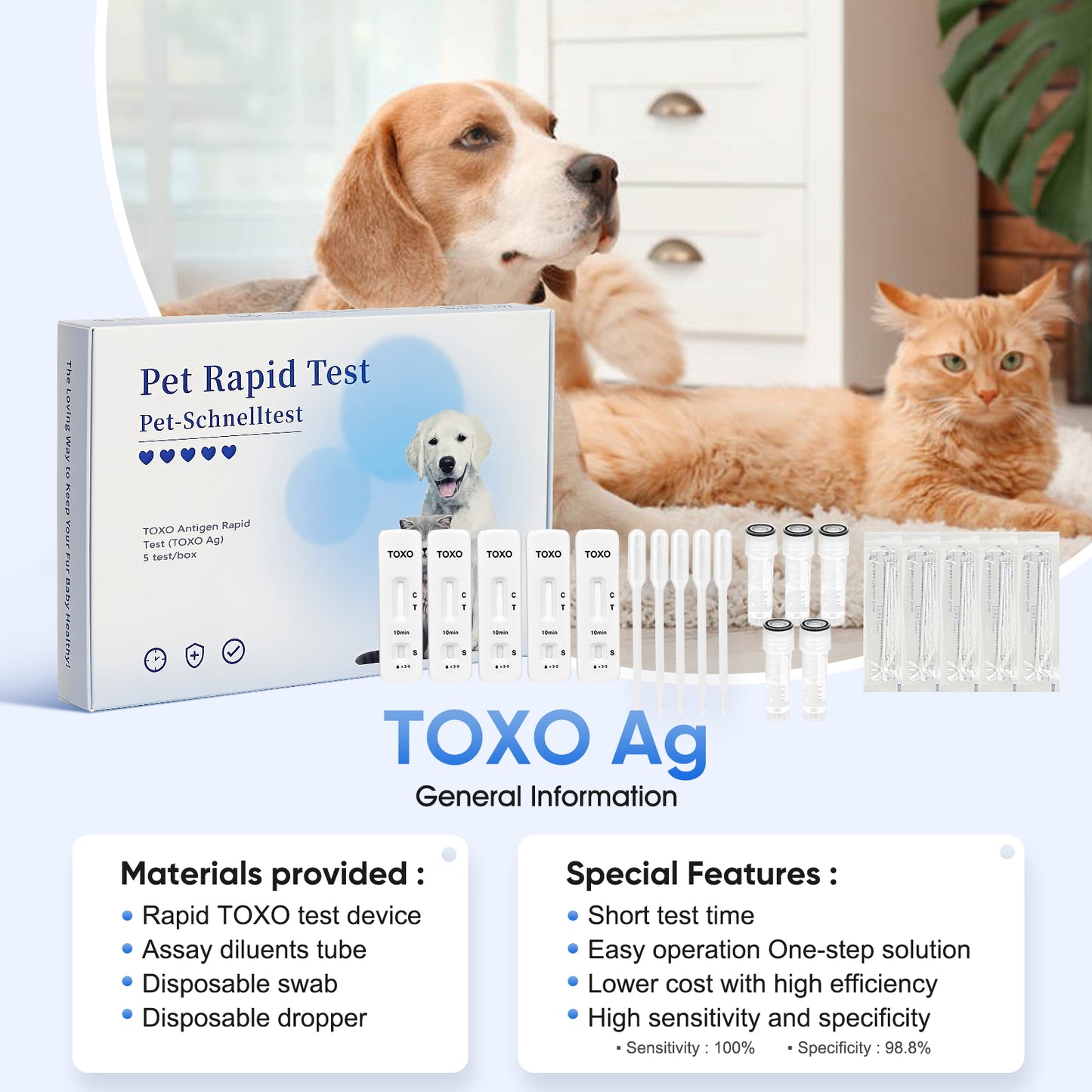 PawsXfun TOXO Test Kit for Dogs & Cats, Accurate & Quick 5-Pieces Home Detection of TOXO in Feces in 5-10 Minutes! Easy to Use Non-Invasive Diagnosis Tool Suitable for All Breeds & Ages