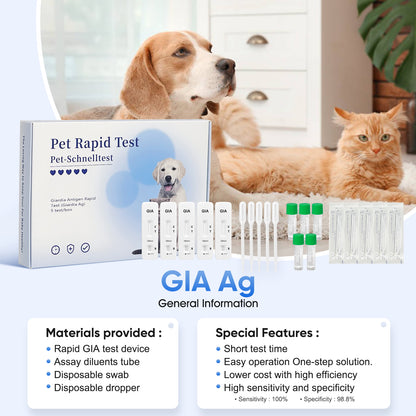 PawsXfun Dogs & Cats GIA Test Kit - Accurate & Quick 5-Pieces Home Detection of Giardia in Feces/Vomit in 5-10 Minutes! Easy to Use Non-Invasive Early Diagnosis Tool Suitable for All Breeds & Ages