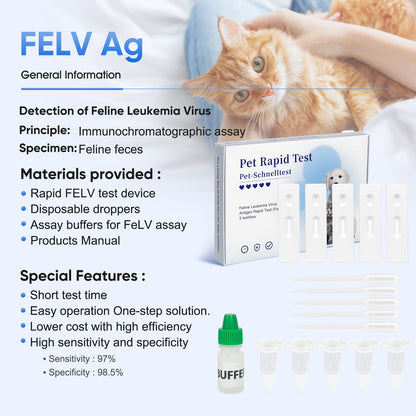 PawsXfun Cat Healthy FELV Test Kit - Accurate & Quick 5-Pieces Home Detection in Serum or plasma in 5-10 Minutes! Easy to Use Non-Invasive Early Diagnosis Tool Suitable for All Breeds & Ages