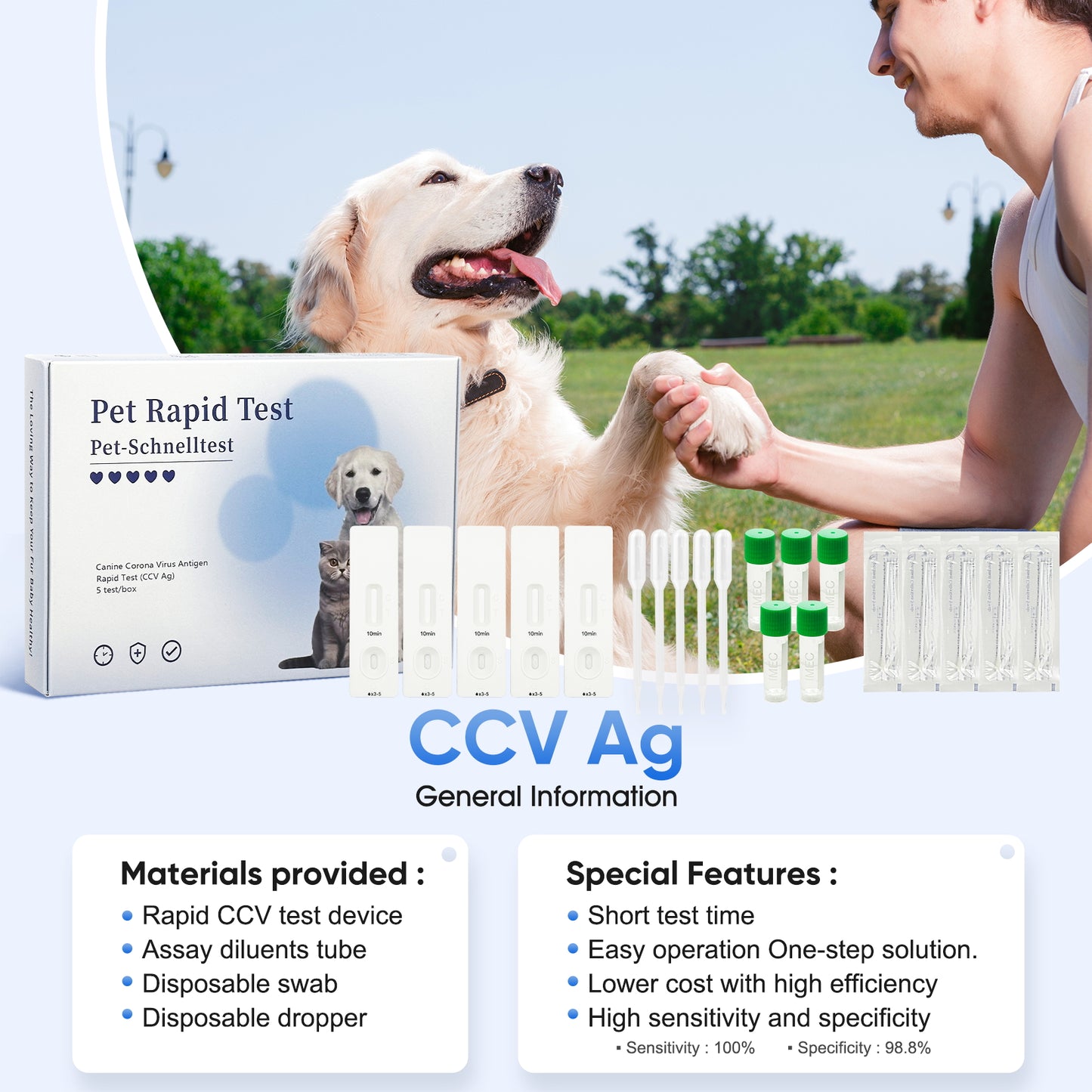 PawsXfun Canine Coronavirus Rapid Test Kit : 5-Piece Dog CCV Home Detection In Feces/Vomit 5 Minute - Accurate & Non-Invasive For All Breeds & Ages