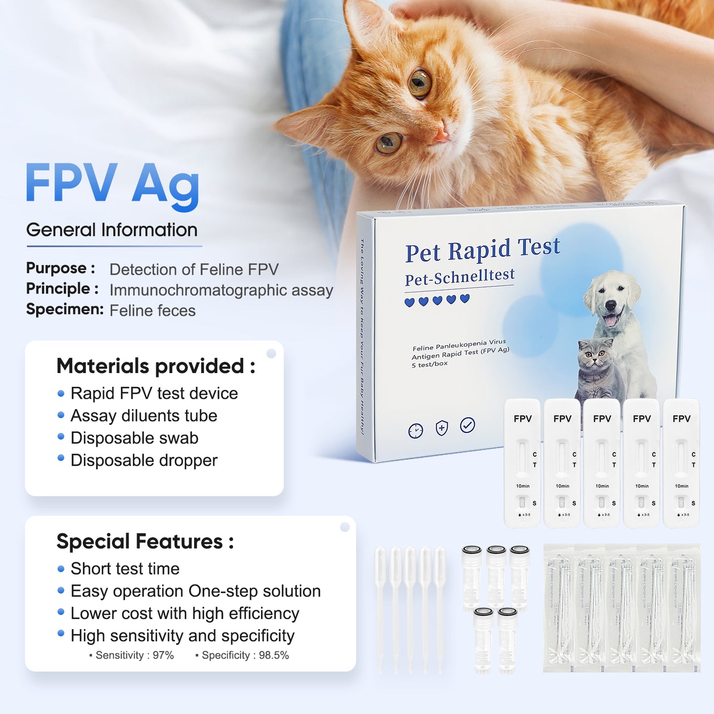 PawsXfun Cat Healthy FPV Test Kit - Accurate & Quick 5-Pieces Home Detection in Feces in 5-10 Minutes! Easy to Use Non-Invasive Early Diagnosis Tool Suitable for All Breeds & Ages