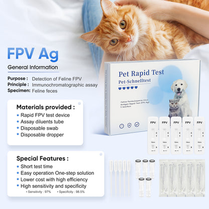 PawsXfun Cat Healthy FPV Test Kit - Accurate & Quick 5-Pieces Home Detection in Feces in 5-10 Minutes! Easy to Use Non-Invasive Early Diagnosis Tool Suitable for All Breeds & Ages