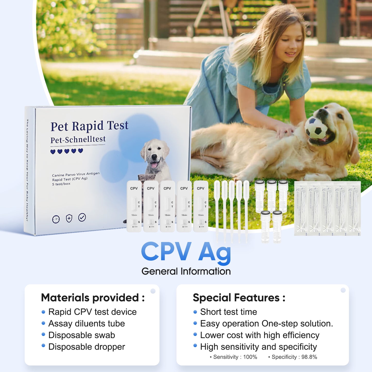 PawsXfun Dog Healthy CPV Test Kit - Accurate & Quick 5-Pieces Home Detection in Feces/Vomit in 5-10 Minutes! Easy to Use Non-Invasive Early Diagnosis Tool Suitable for All Breeds & Ages