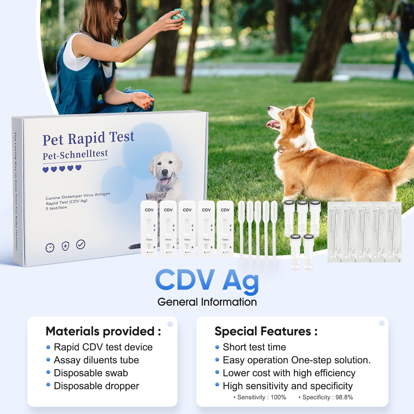 PawsXfun Dog Healthy CDV Test Kit - Accurate & Quick 5-Pieces Home Detection in Eyes, Nasal in 5-10 Minutes! Easy to Use Non-Invasive Early Diagnosis Tool Suitable for All Breeds & Ages