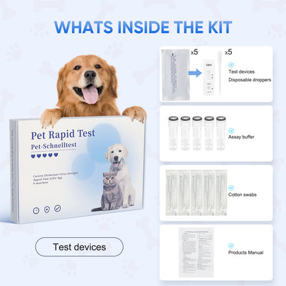 PawsXfun Dog Healthy CDV Test Kit - Accurate & Quick 5-Pieces Home Detection in Eyes, Nasal in 5-10 Minutes! Easy to Use Non-Invasive Early Diagnosis Tool Suitable for All Breeds & Ages