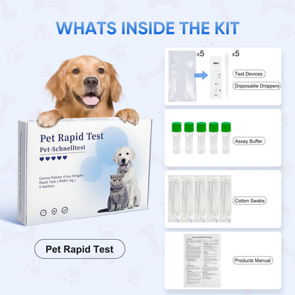 PawsXfun Pet Healthy RABV Test Kit for Dogs & Cats- Accurate & Quick 5 Minute Home Detection in Saliva Screening ! Easy to Use Non-Invasive Early Diagnosis Tool Suitable for All Breeds & Ages