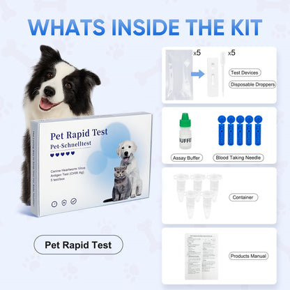 PawsXfun Canine Heartworm Test Kit 5 Pieces : Quick 5-Min Home CHW Detection For Dogs. Accurate, Non-Invasive, All Breeds/Ages
