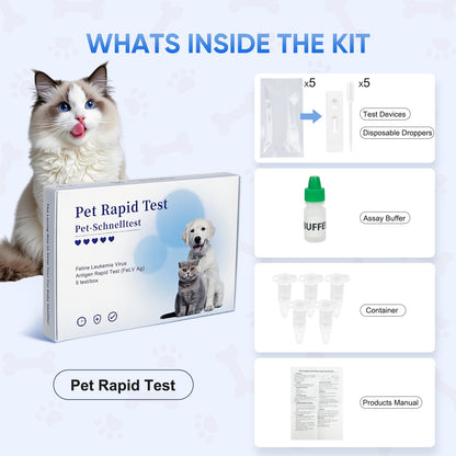 PawsXfun Cat Healthy FELV Test Kit - Accurate & Quick 5-Pieces Home Detection in Serum or plasma in 5-10 Minutes! Easy to Use Non-Invasive Early Diagnosis Tool Suitable for All Breeds & Ages