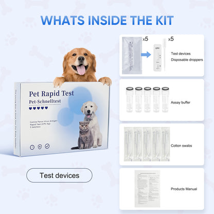 PawsXfun Dog Healthy CPV Test Kit - Accurate & Quick 5-Pieces Home Detection in Feces/Vomit in 5-10 Minutes! Easy to Use Non-Invasive Early Diagnosis Tool Suitable for All Breeds & Ages