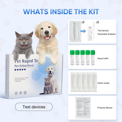 PawsXfun Dogs & Cats GIA Test Kit - Accurate & Quick 5-Pieces Home Detection of Giardia in Feces/Vomit in 5-10 Minutes! Easy to Use Non-Invasive Early Diagnosis Tool Suitable for All Breeds & Ages