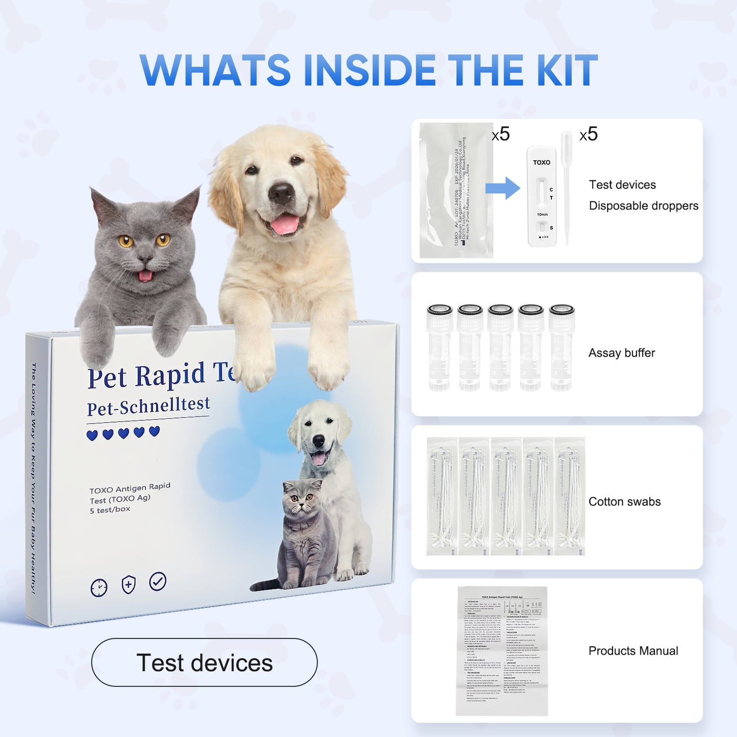 PawsXfun TOXO Test Kit for Dogs & Cats, Accurate & Quick 5-Pieces Home Detection of TOXO in Feces in 5-10 Minutes! Easy to Use Non-Invasive Diagnosis Tool Suitable for All Breeds & Ages