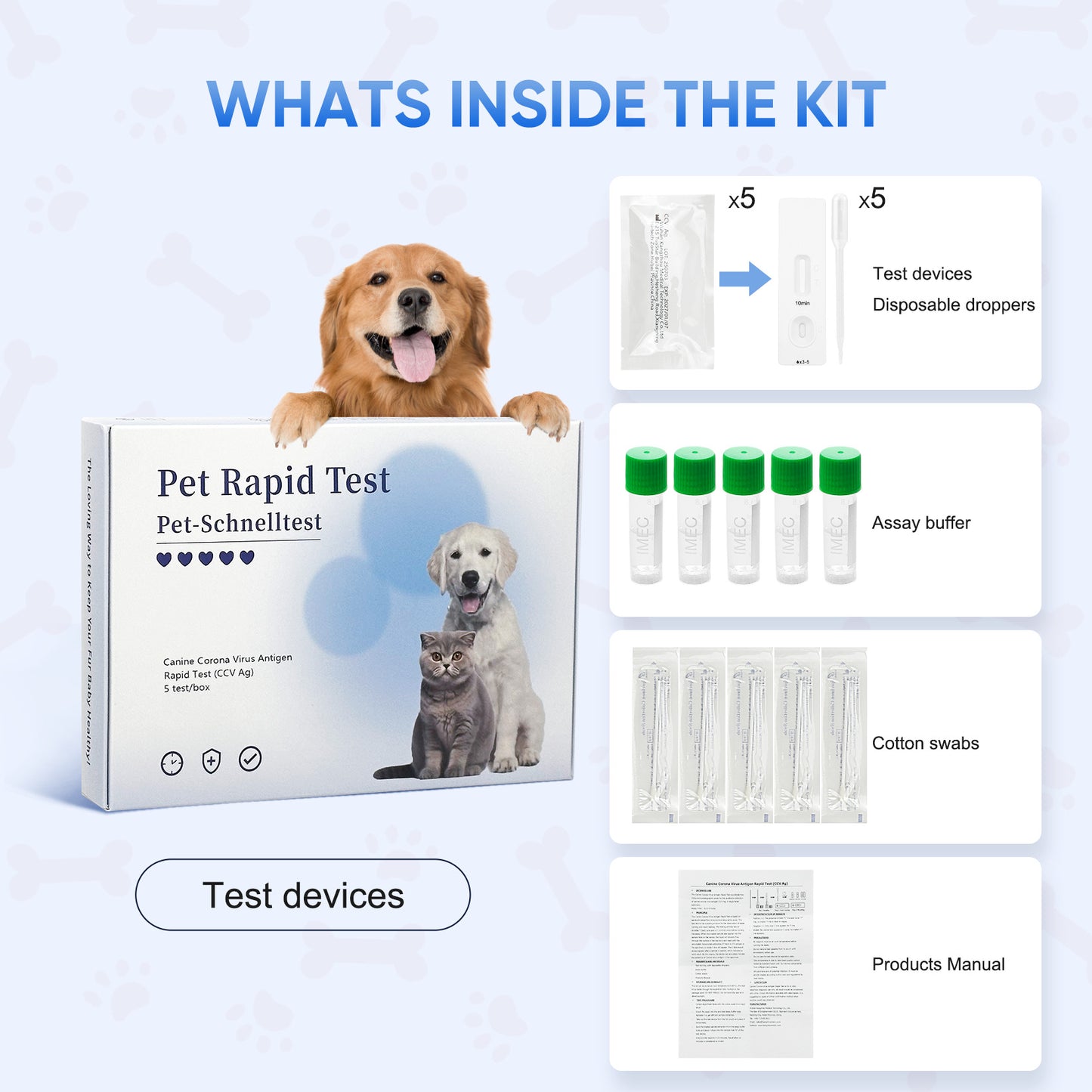 PawsXfun Canine Coronavirus Rapid Test Kit : 5-Piece Dog CCV Home Detection In Feces/Vomit 5 Minute - Accurate & Non-Invasive For All Breeds & Ages