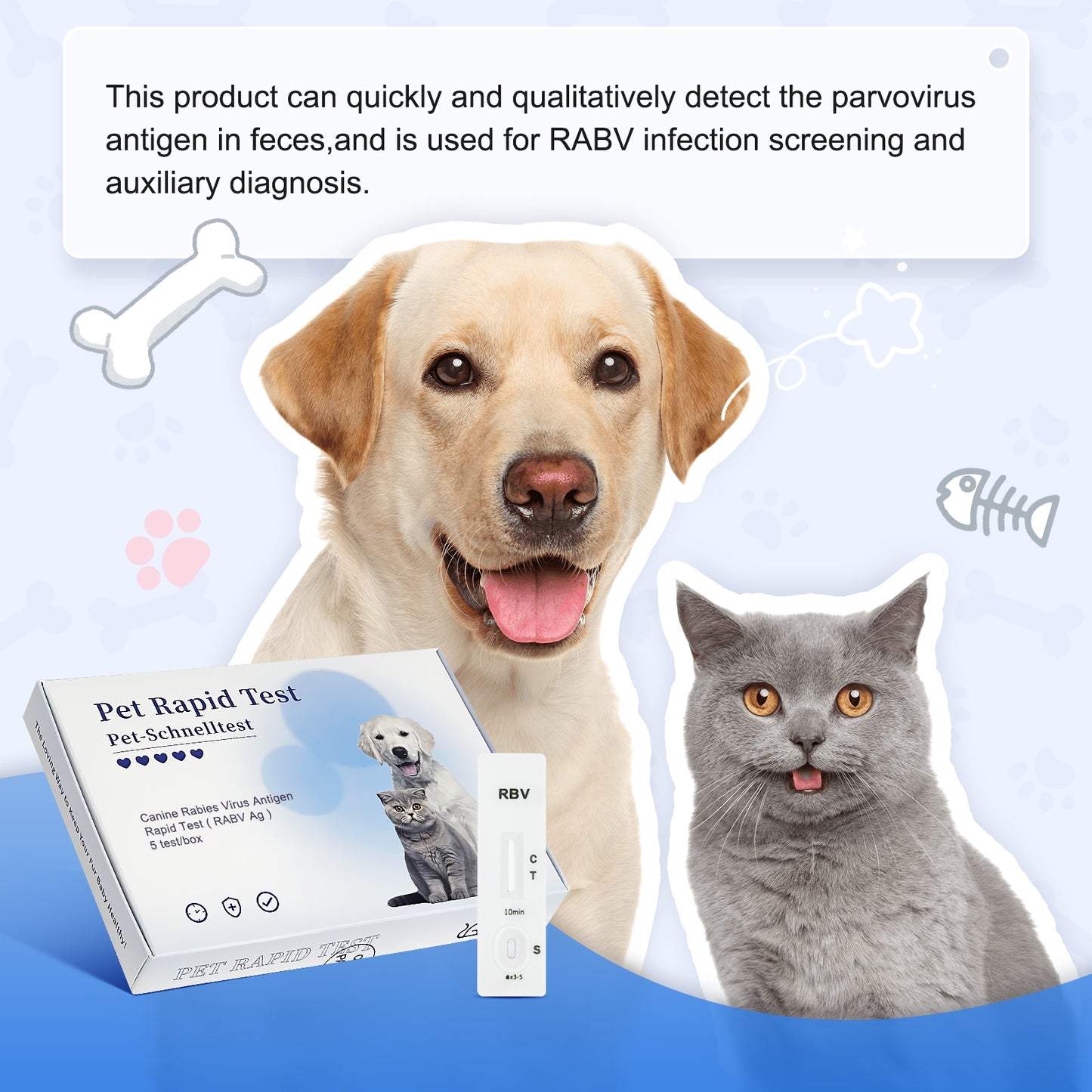 PawsXfun Pet Healthy RABV Test Kit for Dogs & Cats- Accurate & Quick 5 Minute Home Detection in Saliva Screening ! Easy to Use Non-Invasive Early Diagnosis Tool Suitable for All Breeds & Ages