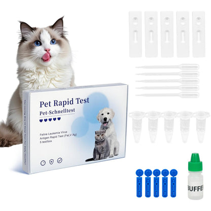 PawsXfun Feline Leukemia Virus Test Kit 5 Pieces : Quick 5-Min Home FELV Detection For Cats. Accurate, Non-Invasive, All Breeds/Ages