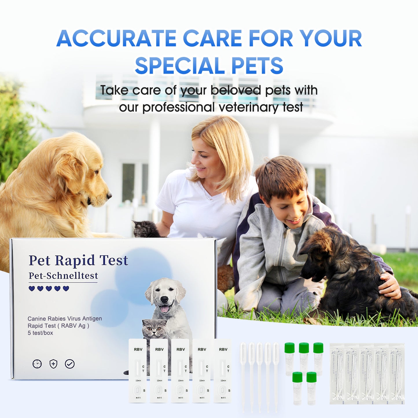 PawsXfun Pet Healthy RABV Test Kit for Dogs & Cats- Accurate & Quick 5 Minute Home Detection in Saliva Screening ! Easy to Use Non-Invasive Early Diagnosis Tool Suitable for All Breeds & Ages