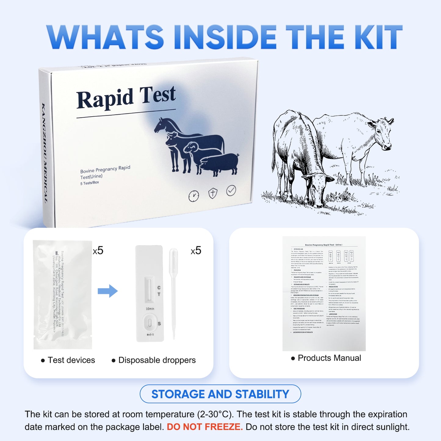 Bovine Pregnancy Test Kit，5-Pack Urine Tests, Rapid Results in 10 mins for Dairy & Beef Cows, Accurate Early Detection 18-90 Days Post-Breeding