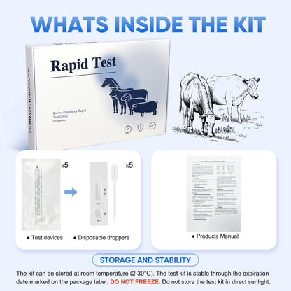 Bovine Pregnancy Test Kit，5-Pack Urine Tests, Rapid Results in 10 mins for Dairy & Beef Cows, Accurate Early Detection 18-90 Days Post-Breeding