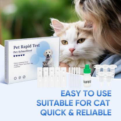 PawsXfun Cat Healthy FELV Test Kit - Accurate & Quick 5-Pieces Home Detection in Serum or plasma in 5-10 Minutes! Easy to Use Non-Invasive Early Diagnosis Tool Suitable for All Breeds & Ages