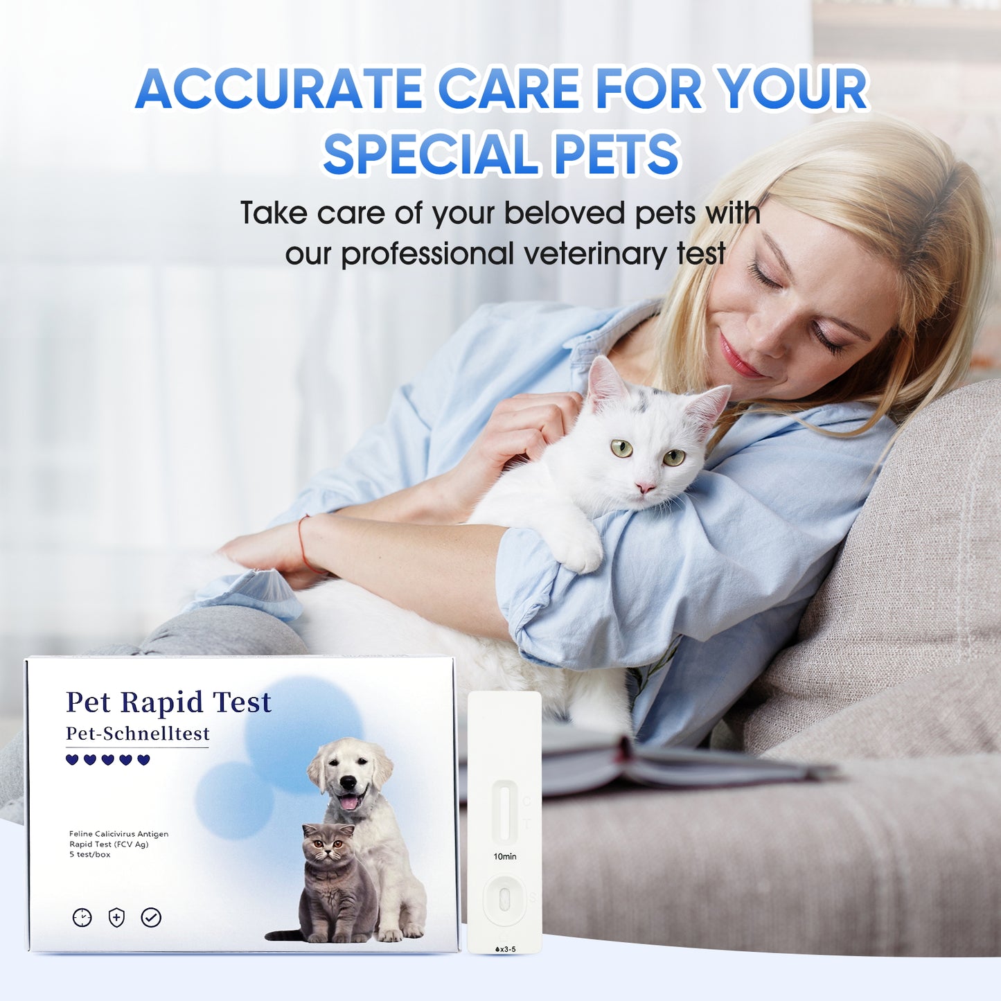 PawsXfun Feline Calicivirus Test Kit 5 Pieces: Quick 5-Min Home FCV Detection For Cats. Accurate, Non-Invasive, All Breeds/Ages