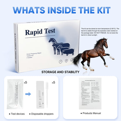 Horse Pregnancy Test Kit - 5-Pack Rapid Urine Test Strips for Mares, Accurate Results in 10 Mins, Easy to Use Farm Animal Breeding Detection Tool 18-90 Days After Breeding