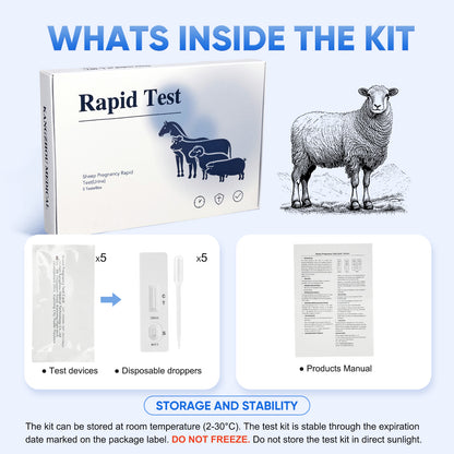 Sheep Goat Pregnancy Test Kit, 5-Pack Urine Test Strips for Early Detection, Results in 5-15 Mins, Accurate & Easy Home Farm Use