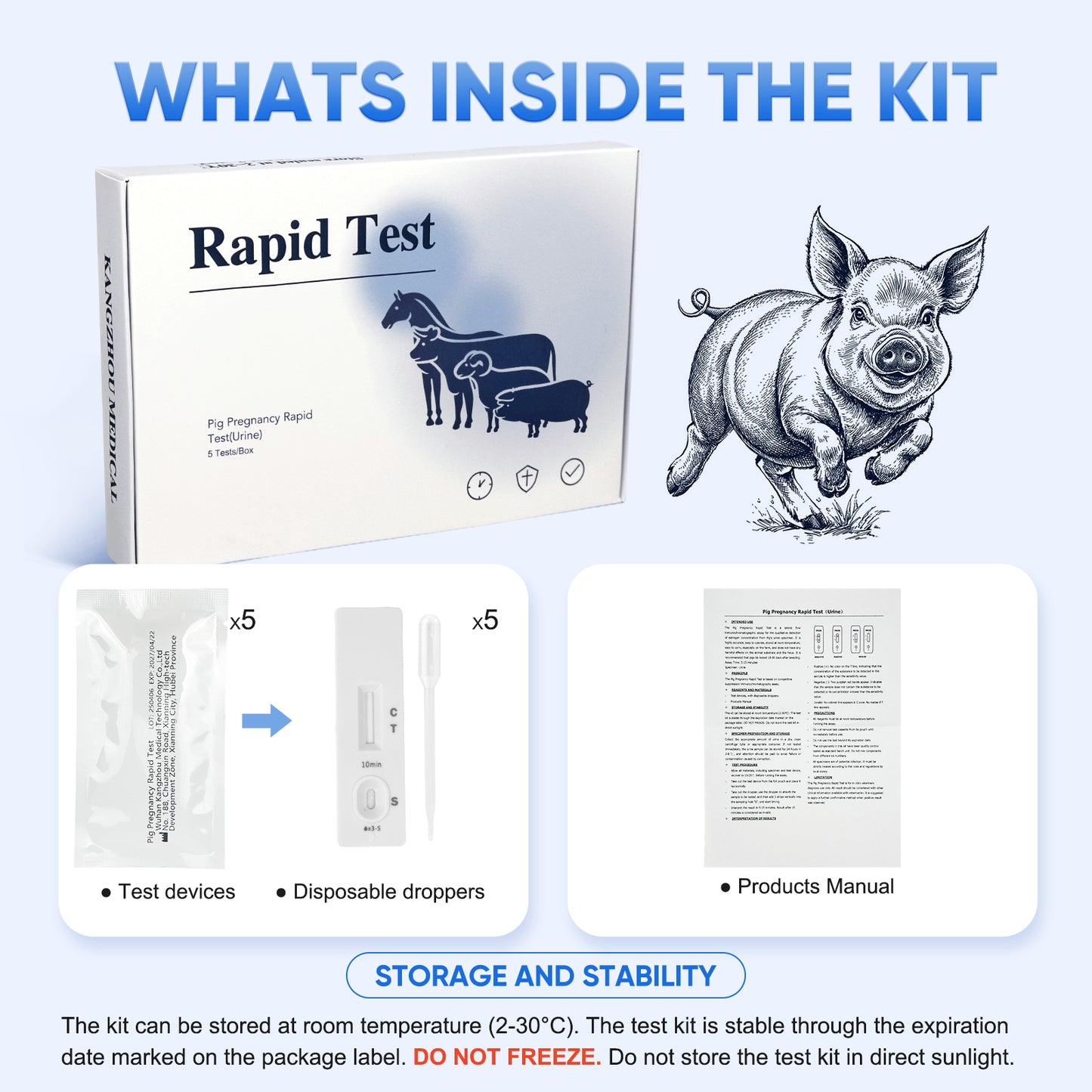 5-Pack Pig Pregnancy Test Strips for Early Detection in Sows, Accurate & Easy-to-Use Urine Test Kit, Farm Veterinary Supplies with Fast 10 Min Results