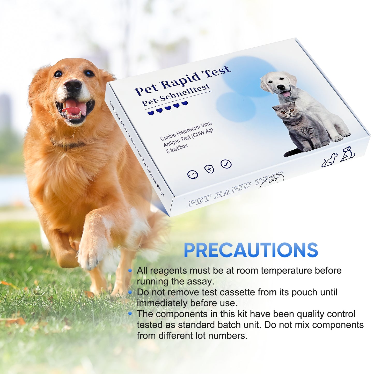 PawsXfun Canine Heartworm Test Kit 5 Pieces : Quick 5-Min Home CHW Detection For Dogs. Accurate, Non-Invasive, All Breeds/Ages